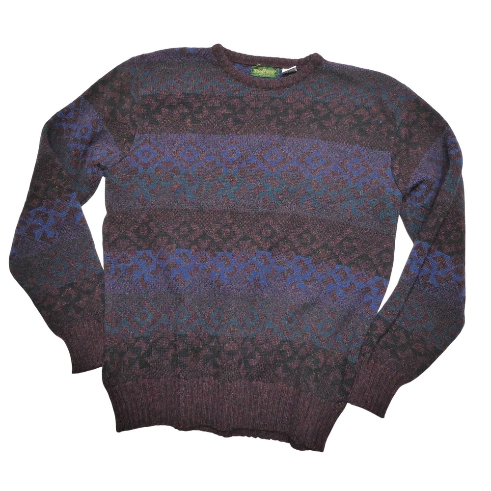 Boundary Waters Sweater Mens L‎ Purple Wool Acrylic Fair Isle Crewneck Knit